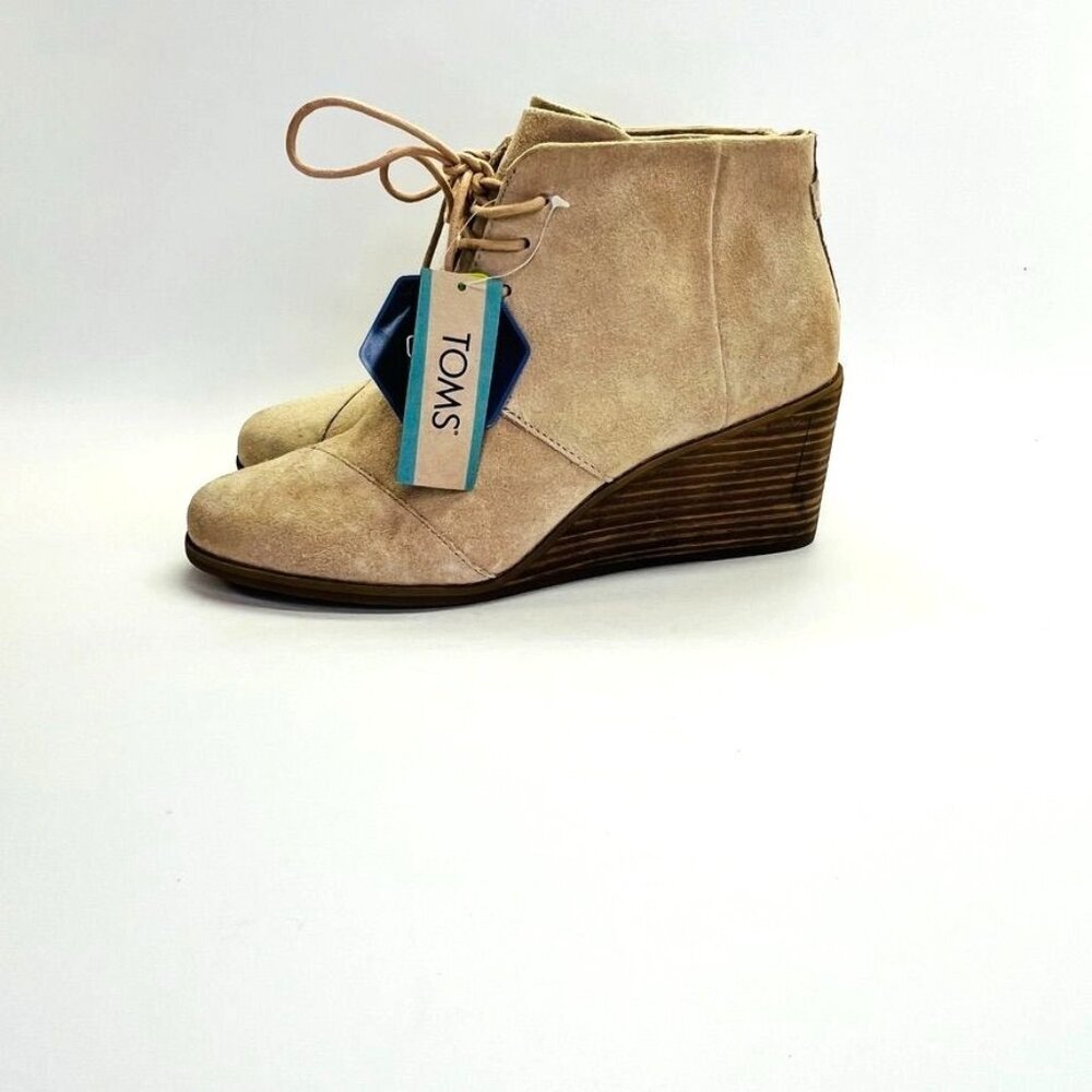 Toms Hyde Boot Women's Size 10 in SandBeige Wedge Heel Lace Tie Ankle Bootie